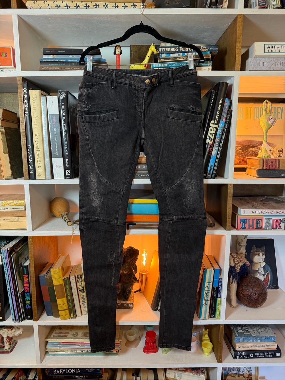 Balmain Black Distressed Skinny Jeans for Women